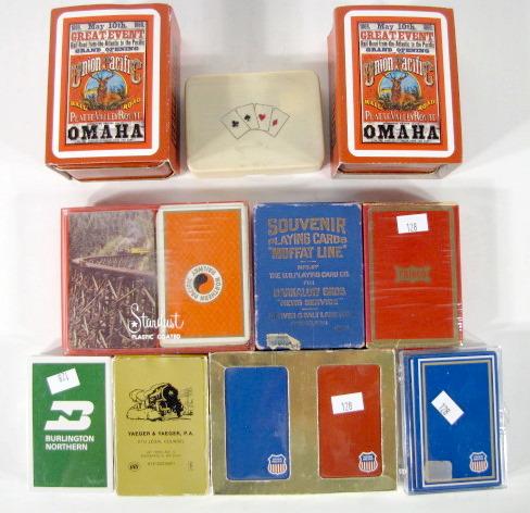 10 Decks of Railroad Playing Cards: 10 Decks of Railroad Playing Cards: 1.) 5 Union Pacific: 2 double decks in commemorative tin, unopened; double deck with emblem, unopened; single deck with emblem, opened; single deck with gold emblem