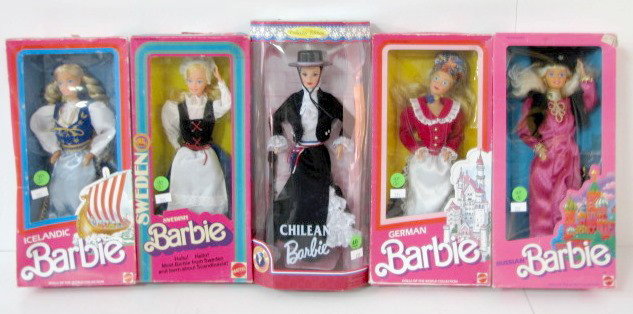 5 Mattel Dolls of the World Barbie Dolls: 5 Mattel Dolls of the World Barbie Dolls: Chilean; Russian; German; Swedish; Icelandic. All original in boxes. (All boxes in as is condition.) All items sell As Is, Where Is, no guarantees of any kind
