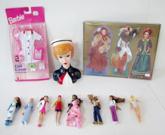 11 Barbie Doll Collectibles: McDonald's Barbies....: 11 Barbie Doll Collectibles: 1.) 1994 Mattel Barbie nurse head vase. 2.) Barbie Cool Career Fashions, nurse set. 3.) Hallmark Barbie cards. 4.) 8 McDonald's mini Barbies. All items sell As Is, Where I