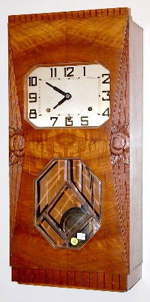 Oak Westminster Chime Wall Clock: Oak Westminster Chime Wall Clock: time and strike with alarm; has pendulum; no key; Westminster chime. (Metal dial scraped and bent; not running.) 28 1/2" All items sell As Is, Where Is, no guarantees