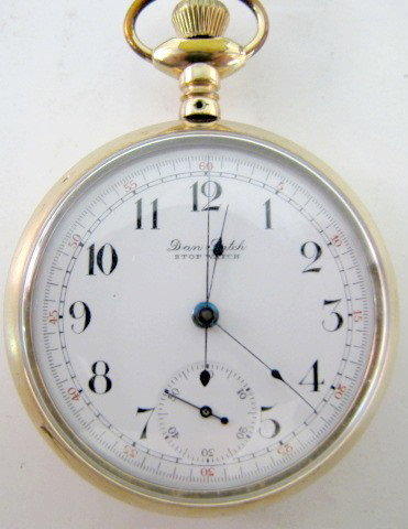 Dan Patch 7J 16S OF SW Stop Watch: Dan Patch 7J 16S OF SW Stop Watch: serial no.257728; Pat. Dec 22, 08. In a yellow SBB B&B case, numbered 6624018. The SSD looks good. (The case back has a dent and is lightly buffed.) Running at this 