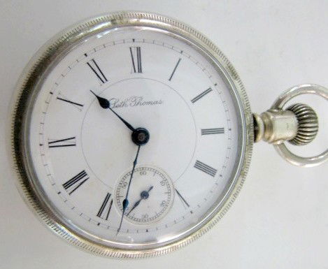 Seth Thomas Mod 2 7J 18S OF LS SBB Pocket Watch: Seth Thomas Mod 2 7J 18S OF LS SBB Pocket Watch: serial no.78250; Pat 12-6-1887. In a white Fahy's ore silver case, numbered 6740544. The SSD looks ok. (The movement and case's inside have large scrat
