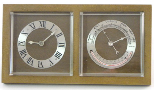 Bronze Chelsea Desk Top Clock & Barometer : Bronze Chelsea Desk Top Clock & Barometer: with temperature guage. Serial #251678. (Small chip in beveled glass on barometer bottom center.) 11 3/4" All items sell As Is, Where Is, no guarantees of an
