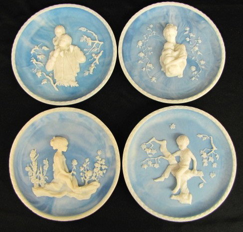 Group of 4 Avondale Incolay Collector's Plates: 4 Avondale Incolay Collector's Plates: blue and white; each signed Frances Taylor Williams; 1978 girl with flowers; 1979 "First Born"; 1980 "Melissa's Brother"; Not dated "Daddy & I". No condition pro