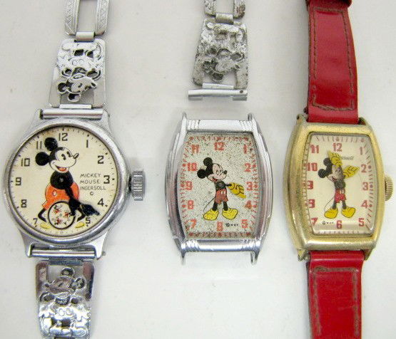 3 Ingersoll Mickey Mouse Wrist Watches & 1 Dial: 3 Ingersoll Mickey Mouse Wrist Watches & 1 Dial: all as is. All items sell As Is, Where Is, no guarantees of any kind. We accept Mastercard & Visa, no paypal, no personal checks, no money orders, no w