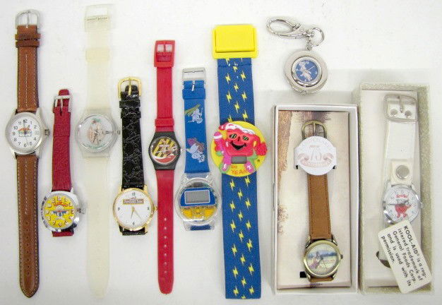 10 Food & Drink Advertising Wrist Watches: 10 Food & Drink Advertising Wrist Watches: 1.) 2 Pillsbury Doughboy: 1 digital; 1 Doughboy clip-on watch in original package and mailer. 2.) Coke Max Headroom. 3.) Pepperidge Farm. 4.) 2 Kool-Aid; 1 d