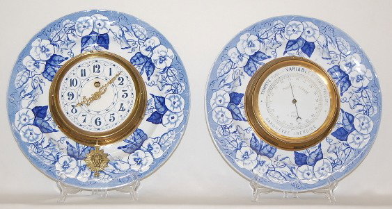 2 French Faience Chargers Clock & Barometer