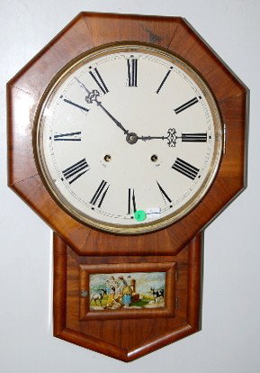 Rosewood Chauncey Jerome Schoolhouse Clock: Rosewood Chauncey Jerome Short Drop Schoolhouse Clock: inside label; time and strike. 23 1/2" All items sell As Is, Where Is, no guarantees of any kind. We accept Mastercard & Visa, no paypal, no pers