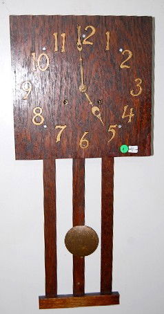 National Clock Mfg Mission Oak Hanging Clock: National Clock Mfg Mission Oak Hanging Clock: time and strike; brass pendulum. (New screws in dial plate.) 30" All items sell As Is, Where Is, no guarantees of any kind. We accept Mastercard & Visa, n
