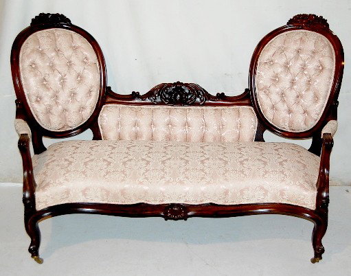 Rosewood Carved Balloon Back Loveseat: - Rosewood Carved Balloon Back Loveseat; exact match to 219A. *** Please note, this item is F.O.B. Marshalltown, IA, you must make shipping arrangements. All items sell As Is, Where Is, no guarantees 