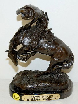 Frederic Remington Bronze, "Rattlesnake", Cowboy: Frederic Remington Bronze, "Rattlesnake", Cowboy: on marble base; nice patina, details and signature. 8 3/4" x 6 1/4" All items sell As Is, Where Is, no guarantees of any kind. We accept Mastercard & 