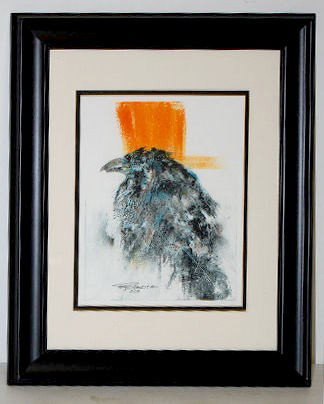 R. Broer Framed "On His Own" Block Print: R. Broer Framed "On His Own" Block Print: Depicting a young crow; artist signed Broer 08; South Dakota artist. Nicely framed and matted. No condition problems. Visible portion 9 3/4" x 7 1/2"; framed 