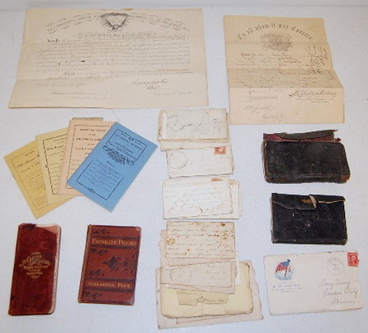 Civil War Diaries, Letters & Other Documents: Civil War Diaries, Letters & Other Documents:< This lot includes 2 Journals of Srgt. Leroy Terry, Co. 9 120th N.S. Washington D.C.; mostly detailing weather conditions; his promotion certificate dated