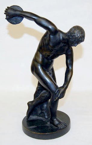 Bronze Nude Male Discus Thrower: Bronze Nude Male Discus Thrower: on round base; nice details. 10" All items sell As Is, Where Is, no guarantees of any kind. We accept Mastercard & Visa, no paypal, no personal checks, no money orders