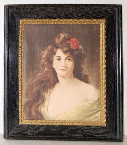 A. Asti Framed Chromolithograph of Lady: A. Asti Framed Chromolithograph: Depicting a lovely young lady with long dark hair; artist signed A Asti. Nicely framed. No condition problems. Visible portion 19 7/8" x 15 5/8"; framed 27 1/2" x 23 1