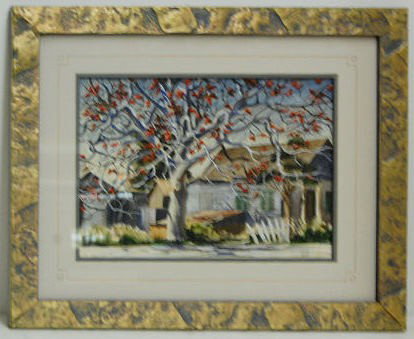 A.F. Johnson Framed House Scene Watercolor: A.F. Johnson Framed House Scene Watercolor: Depicting a house with an autumn tree beside it; artist signed Avery Johnson (1906-1990); listed artist. Nicely framed and matted. No condition problems. Vi