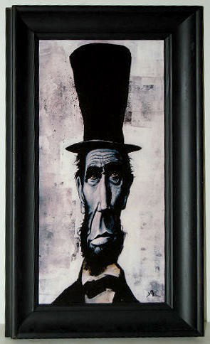 K. Eslinger Framed Abraham Lincoln Geklee Print: K. Eslinger Framed A. Lincoln Geklee Print: on board; depicting an Abraham Lincoln caricature in a top hat. Nicely framed. No condition problems. Visible portion 24" x 11 3/4"; frame 29 1/4" x 17 1/4"