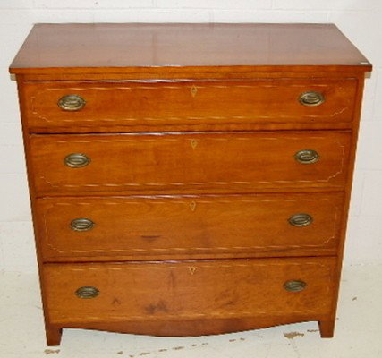 Inlay 4 Drawer Hepplewhite Chest : Inlay 4 Drawer Hepplewhite Chest: with inlay wood; nice dovetails. 39" x 40 1/2" x 19". This item ships F.O.B., this means you, the buyer, must make packing and shipping arrangements. All items sell A