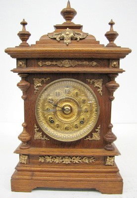 Ansonia Cabinet “A” Clock, Oak W/ Metal Trim
