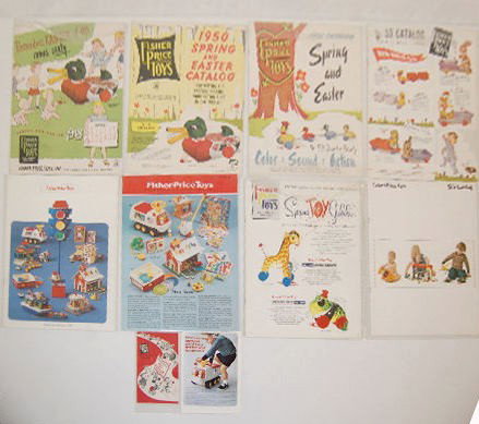 Group of Fisher Price Advertising, 1948-1987: Group of Fisher Price Advertising: Assorted catalogs from 1948, 1950, 1953, 1956, 1960, 1970, 1972, 1976 & 1987 plus other paper ephemera. No Condition Problems. All items sell As Is, Where Is, no gua