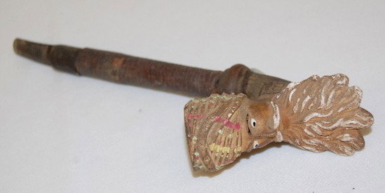 French Stoneware Figural Pipe Marked Jacob: French Stoneware Pipe Marked Jacob: also marked Gambler & A Paris; the red stoneware bowl is formed as a man with a wild beard and wearing a turban; colored enamel was used to highlight the details a 