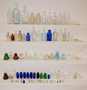 83 Assorted Medicine, Ink & Other Bottles: 83 Assorted Medicine, Ink & Other Bottles: colors include clear, cobalt blue, green and aqua. (In as is as found condition.) All items sell As Is, Where Is, no guarantees of any kind. We accept Master