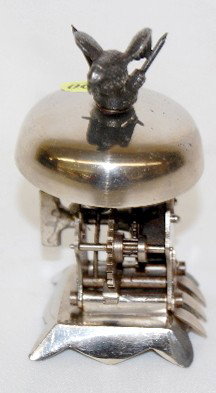 Call Bell with Eagle Finial, Hubbells Pat Pend.: Call Bell with Eagle Finial: marked Hubbells Patent Pending. 4 3/4" T. (Winds OK but there is no stop for the bell.) All items sell As Is, Where Is, no guarantees of any kind. We accept Mastercard & V