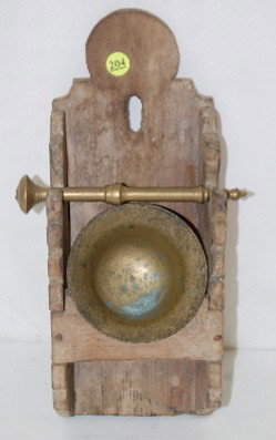 Pine Rack with Brass Mortar & Pestle: Pine Rack with Brass Mortar & Pestle: 14" L x 5 3/8" W. (Original paint worn away.) In as is as found condition. All items sell As Is, Where Is, no guarantees of any kind. We accept Mastercard & Visa,