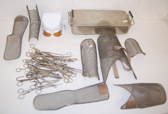 Medical Supplies & Tools: Medical Supplies & Tools: included are some Depay adjustable wire splints, a quantity of hand tools, a Bunsen type burner and metal box for cleaning tools. All items sell As Is, Where Is, no guarantee