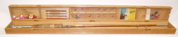 Fly Rod Kit by White Bear, Split Bamboo: Fly Rod Kit by White Bear, Split Bamboo: there are 2 main pieces and 3 different tips; the box it came in also has a selection of flies, bobbers and other gear. Over 8' Long when using 3 pieces; 5' 4 