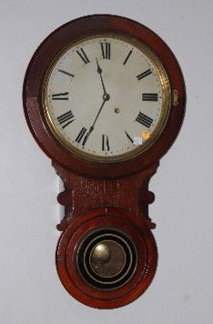 Seth Thomas Time Only Regulator Wall Clock: Seth Thomas Time Only Regulator Wall Clock: has pendulum; painted tin dial; gilt and painted lower door; maker unknown. (Replaced dial?) Not tested. 28 1/2" All Items Sell As Is, Where Is, No Guarante