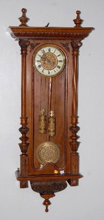 2wt Engraved Gustav Becker Vienna Wall Regulator: 2 Wt Engraved Gustav Becker Vienna Wall Regulator: dial, weights and pendulum have matching engraving; carved case; 261271. (Missing front glass; 2 finials and a decorative piece from bottom side.) No