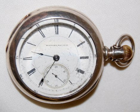 Hampden 18S, Lafayette OF Coin Pocket Watch: Hampden 18S, Lafayette, LS, OF Coin Silver Pocket Watch: serial number 200654, SS dial; in a Leader coin silver case numbered 156470. The case is plain. The watch is running at this time. (The dial ha