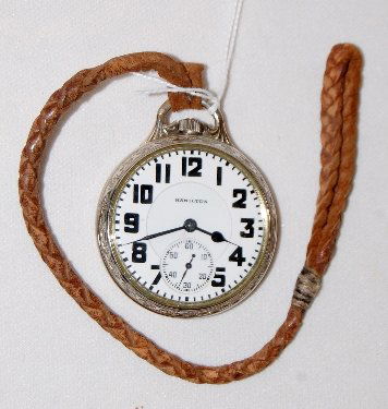 Hamilton 992B, 21J, 16S, GJS, OF Pocket Watch: Hamilton 992B, 21J, 16S, LS, 3/4, DR, GJS, OF Pocket Watch: serial number 2492256, adjusted 5 positions, DS dial looks good, in a white SF & B Hamilton Railroad Model 14K gold filled case numbered 624