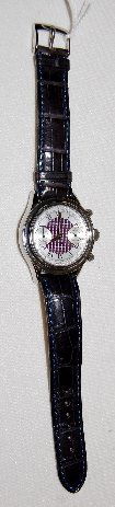D. Jean Richard Automatic Chronograph Wrist Watch: D. Jean Richard Automatic Chronograph Wrist Watch: Stainless steel case with 7 screws on the back and No. 335, also 22001. The silver dial with purple center has 2 smaller dials and a meter around the