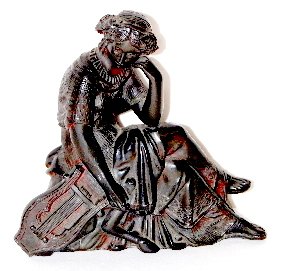 Antique Clock Top Ornament "Music": Antique Clock Top Ornament "Music": all original bronze patina; shown in the Waterbury book as figure 2200. 8 1/2" T