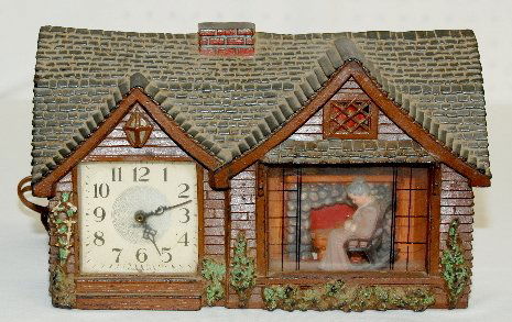 Haddon "Home Sweet Home" Electric Clock: Haddon "Home Sweet Home" Electric Clock: Grandma in Rocker, great cardboard back label. 8 1/2" T x 12" W