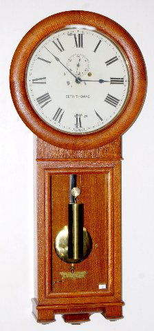 Seth Thomas No. 2 Weight Wall Clock: Seth Thomas No. 2 Weight Wall Clock: with seconds bit; T.O.; oak case; brass trim. 36" (Dial has paint loss.)