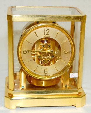 Le Coultre Atmos Shelf Clock: Le Coultre Atmos Shelf Clock: 15J; all brass; Serial No. 59695. (Dial has some pitting.)