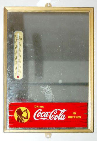 1939 "Drink Coca Cola" Silhouette Mirror: 1939 "Drink Coca Cola in Bottles" Silhouette Mirror: tin frame. 10 1/4" x 14 1/4" Condition 7-8