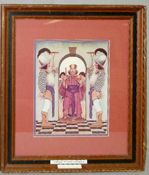 Maxfield Parrish "Entrance of Pompdebile…" Print: Maxfield Parrish "Entrance of Pompdebile, King of Hearts"; Illustration for The Knave of Hearts, Poster; Date unknown; framed and matted. 11" x 13"