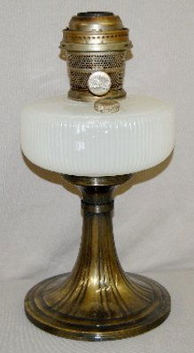 Aladdin B-95 White Moonstone "Queen" Lamp: Aladdin B-95 White Moonstone "Queen" Lamp: white moonstone bowl on oxidized bronze refinished base with partial Model B burner. 10 1/2" T