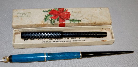 Parker & Waterman Fountain Pens: Parker & Waterman Fountain Pens: 1.) Fountain pen w/ Parker tip and screw on lid; pen not marked. 2.) Fountain pen w/ Waterman tip and Waterman case. Longest 7 1/2" No condition problems.