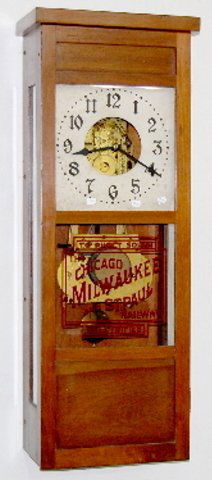 Seth Thomas Master Clock, McClintock, 30 Day: Seth Thomas Master Clock, McClintock, 30 Day: With a painted dial in a cherry wood case. The stenciled glass reads "C. MSP Railway". Not tested. 46" x 17". **Please note, this item ships F.O.B. which