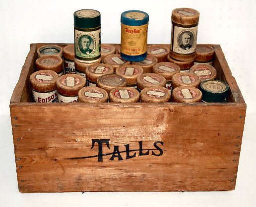 56 Edison & Other Phonograph Records: 56 Edison & Other Phonograph Records: They are all in their original tubes; most are Edison; they are in a Talls Ben Hur Brand Salmon crate which is stenciled on one end. (One record tube is missing t