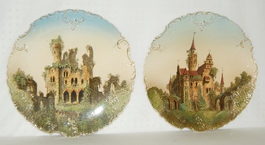 Mettlach V&B Castle Scene Wall Plaques: Mettlach V&B Castle Scene Wall Plaques: Each depicts an ancient castle; they are marked DEC 167A and DEC 167-B along with a green company stamp. No condition problems. 18" Diameter
