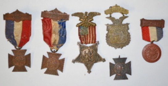 7 Post Civil War Medals, Women's Relief Corp. +: 7 Post Civil War Medals, Women's Relief Corp. +: 1.) G.A.R. Veterans Medal, bronze star with a flag ribbon; Patent May 4, 1886 & June 2, 1886. 2.) 3 Women's Relief Corp Medals; 2 with ribbons; dated 1