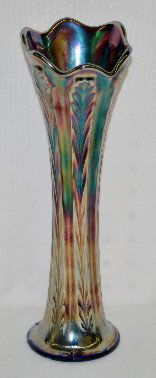 Fenton Carnival Glass Plum Panels Vase: Fenton Carnival Glass Plum Panels Vase: cobalt blue with a highly iridized finish. 11 5/8" T.