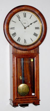 Seth Thomas No. 2 Hanging Regulator Clock: Seth Thomas No. 2 Hanging Regulator Clock: 8 day weight driven TO movement; with a painted metal dial with second hand bit; in a mahogany veneered case; with the pendulum. Not tested. 35 1/2" Long (Th