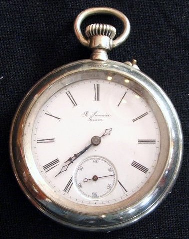 R Lannier Geneva SW Pin Set Pocket Watch: R Lannier Geneva SW Pin Set Pocket Watch: About 14 size; there is no Serial No.; the SSD looks OK. In a number 6362 case with a 1972 presentation that reads "Bill - from Mom & Dad" on the back. The wa